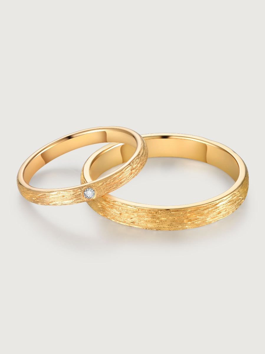 Verighete din aur 14K Forest Whispers texturate cu diamant