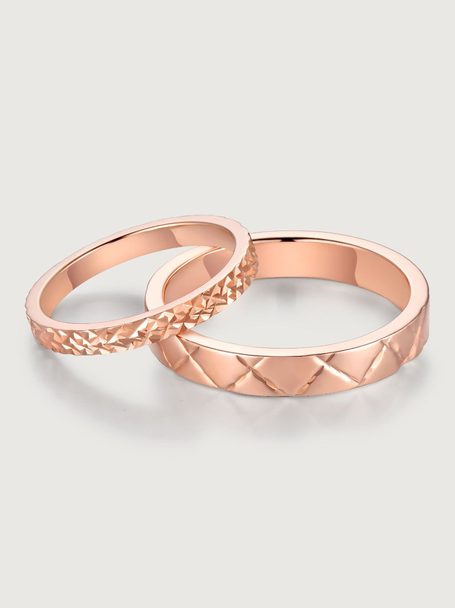 Verighete aur 14K Luminous Destiny texturate tip fațetă cu diamant