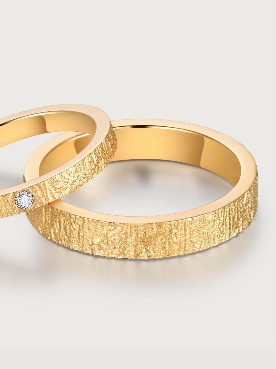 Verighete aur 14K Shimmering Cascade design texturat modern