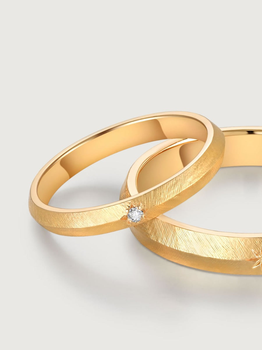 Detaliu verighete aur 14K Starbound Connection cu diamant și simbol stea