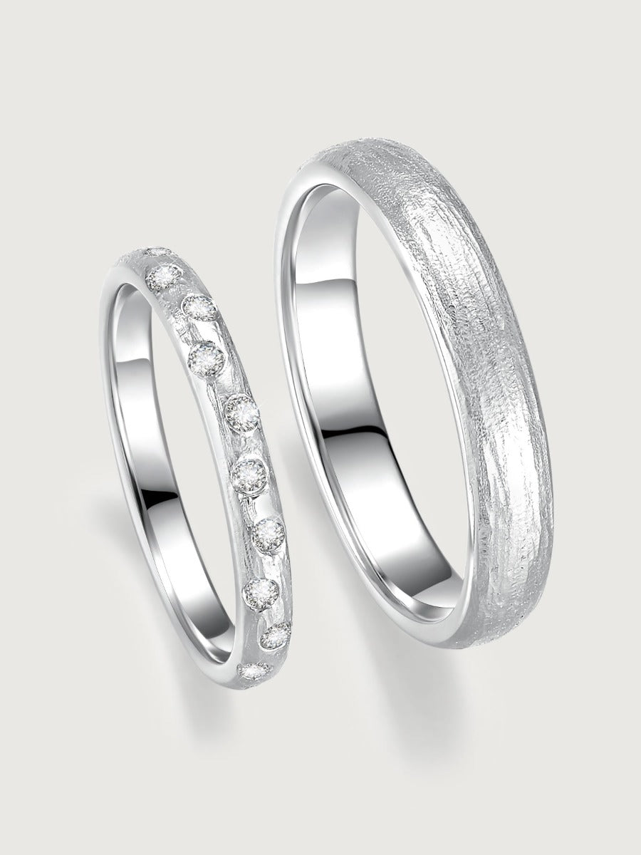 Verighete din aur 14K Whimsical Sparkle cu 10 diamante și design texturat