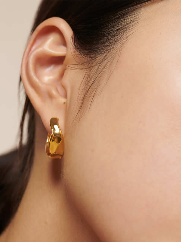 Cercei din Argint Gold Sculpted Aura Hoops