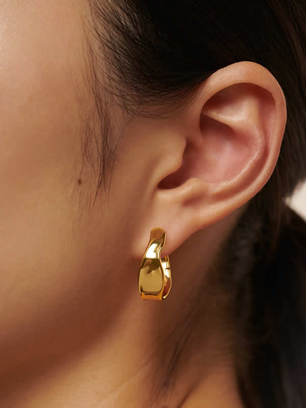 Cercei din Argint Gold Sculpted Aura Hoops