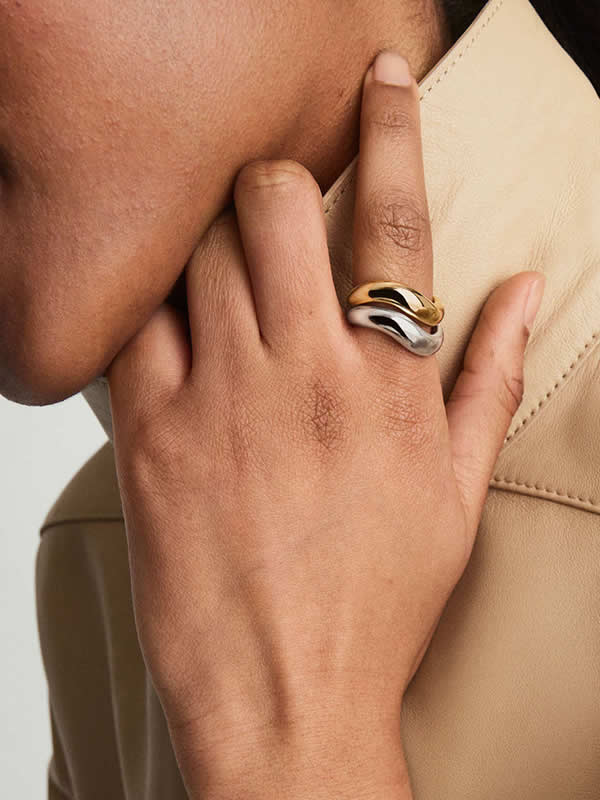 Inel din Argint Gold Melted Bold