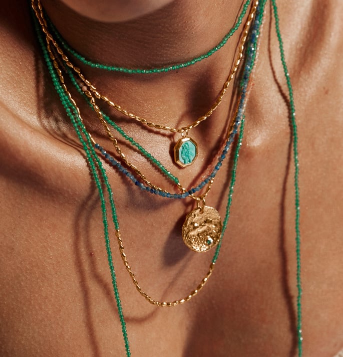 Pandantiv cu Lantisor din Argint Green Onyx Serenity