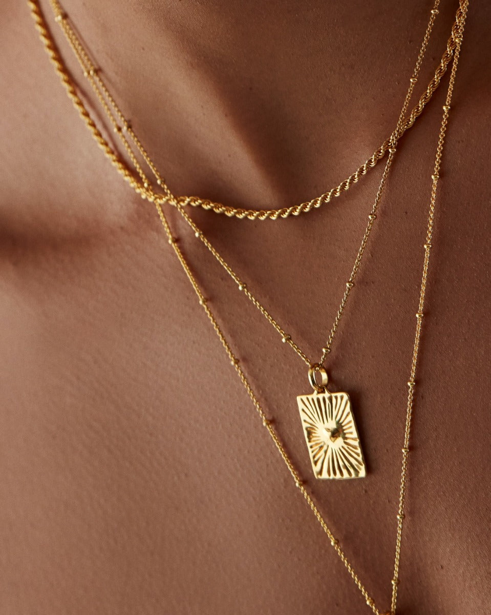 Pandantiv cu Lantisor din Argint Radiant Heart Sunburst Auriu