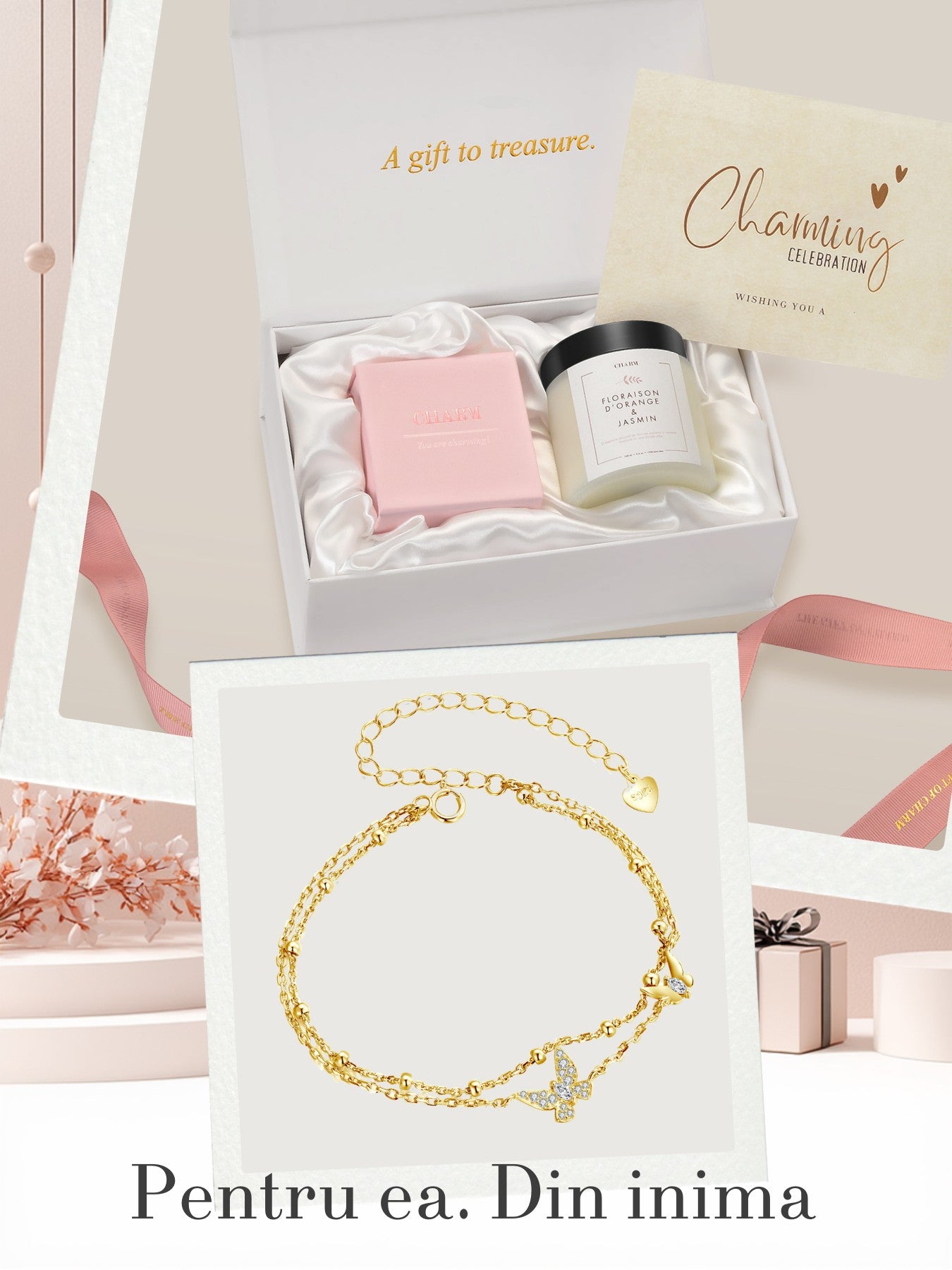 Set Cadou Double Layer Butterfly Gold