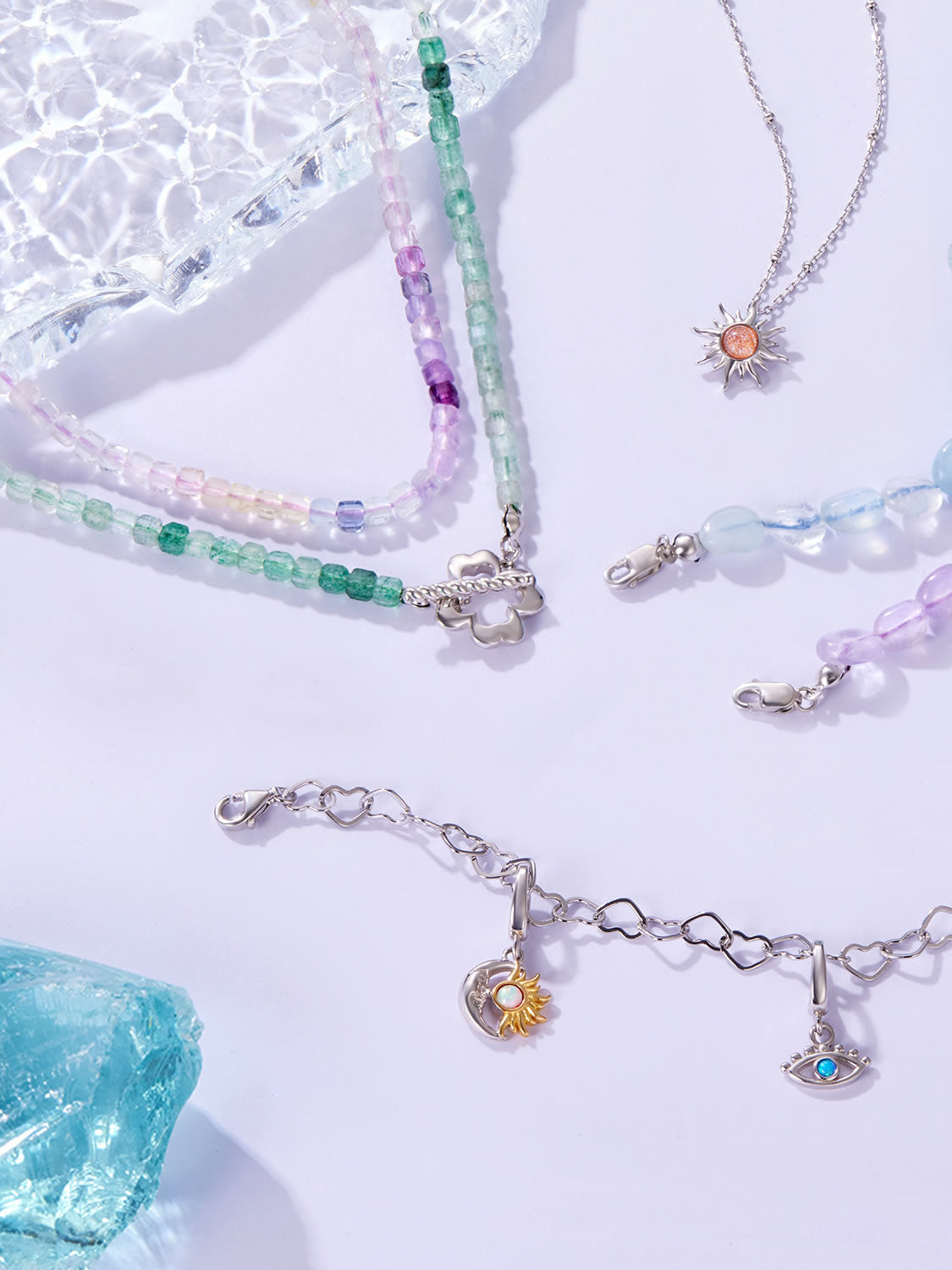 Colier din Argint Lunar Bloom Sun & Moon