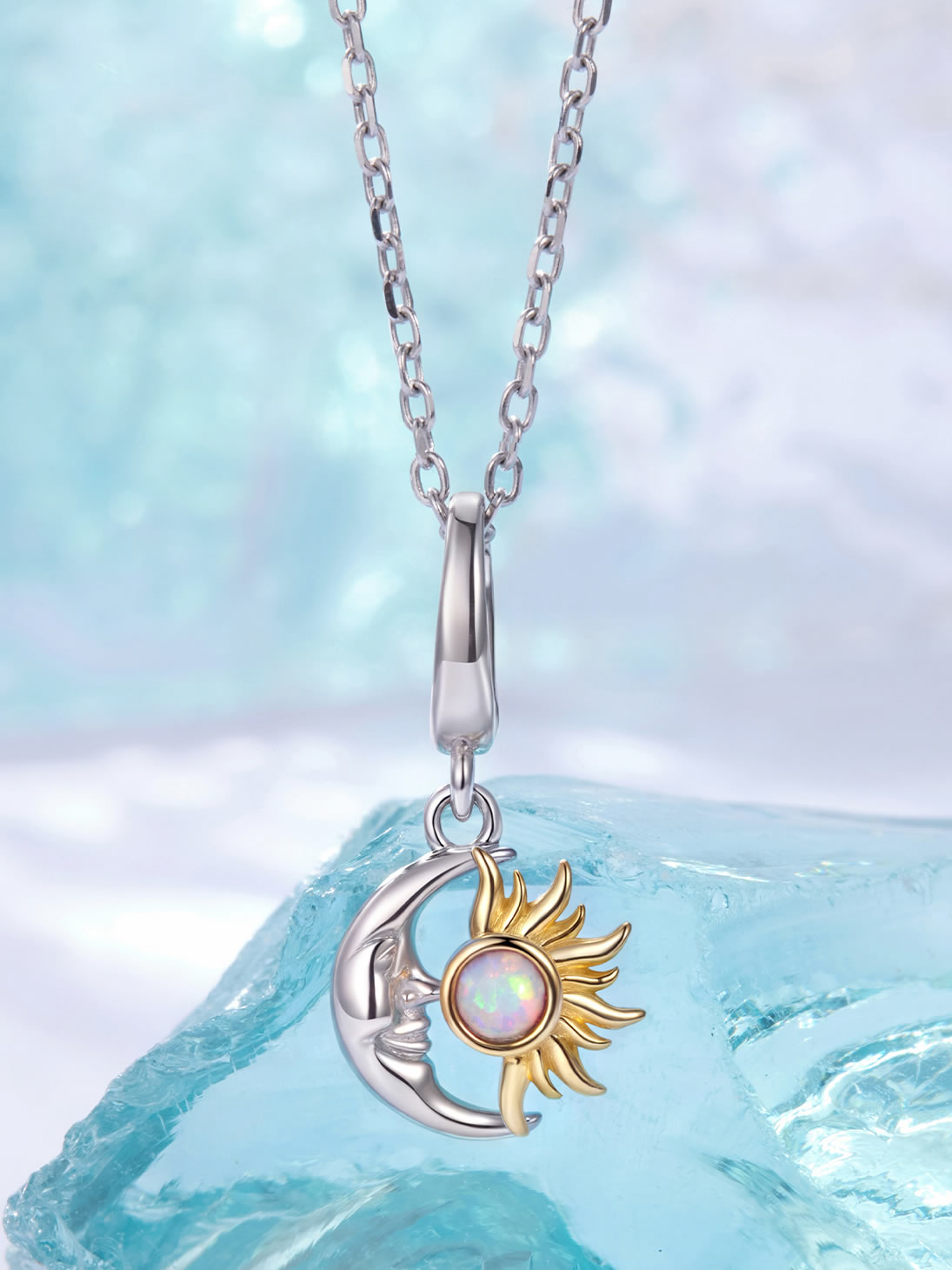 Colier din Argint Lunar Bloom Sun & Moon