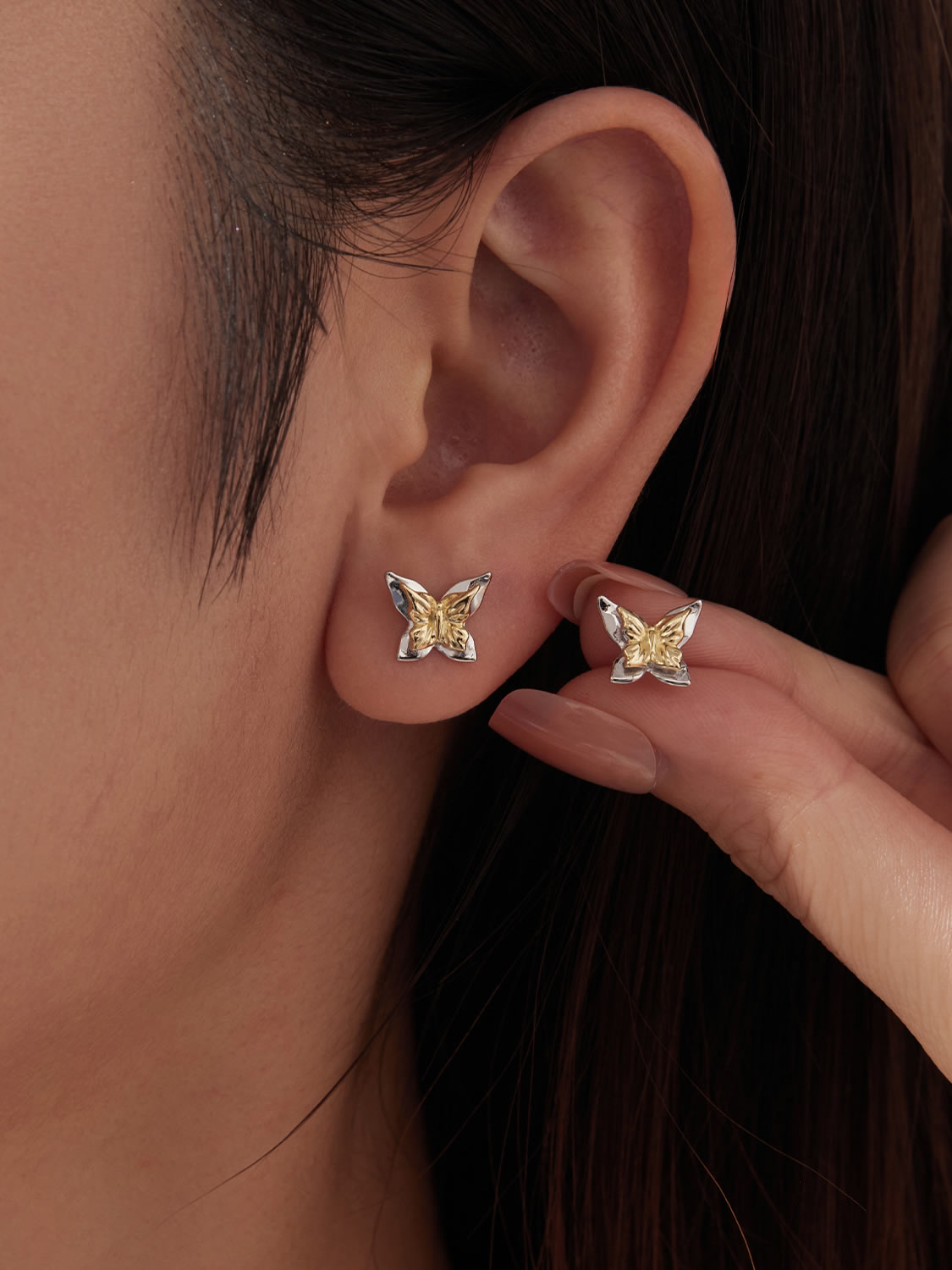 Cercei din Argint Butterfly Gold Touch