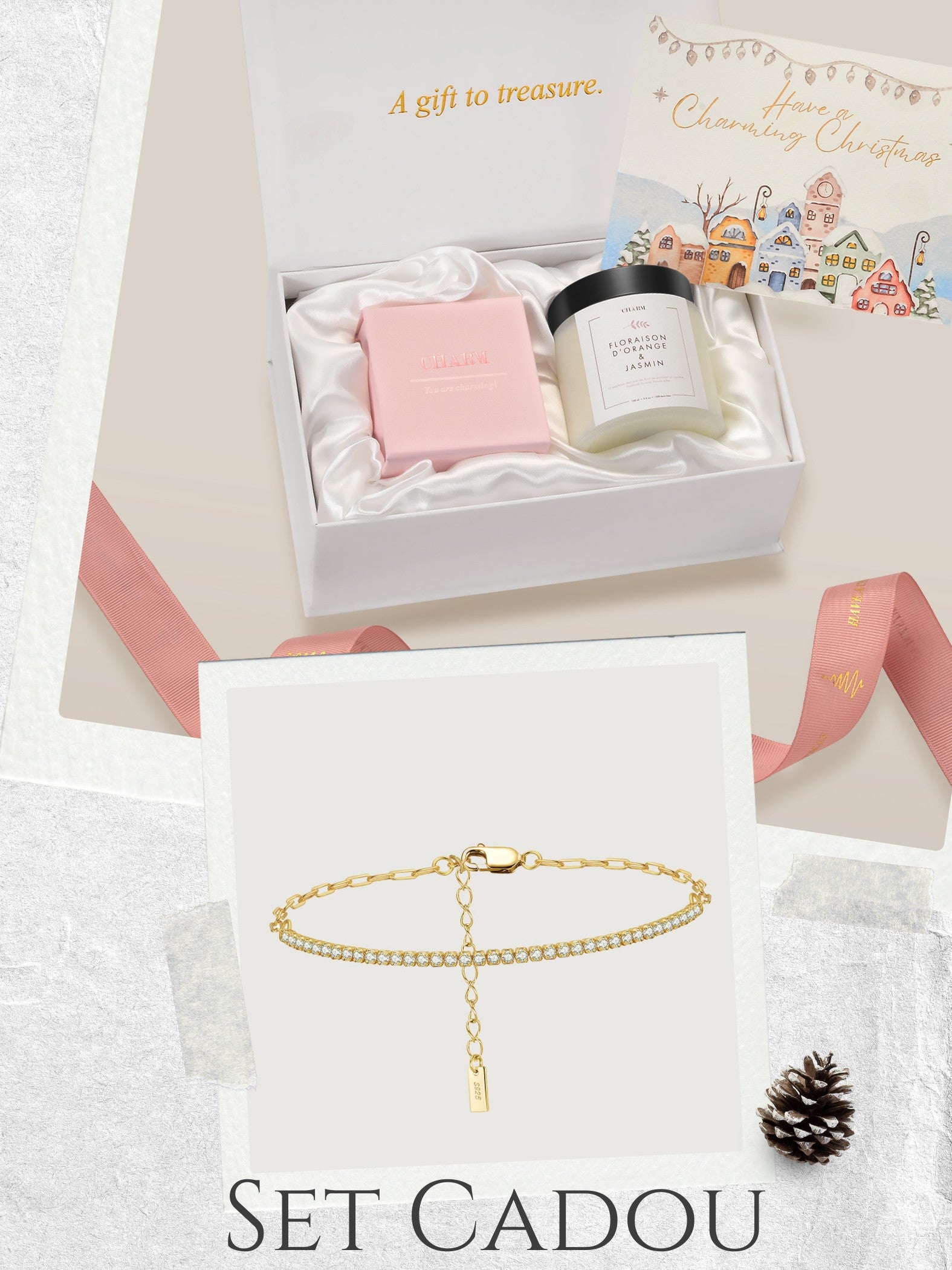 Set Cadou Tennis Crystal Chain Gold