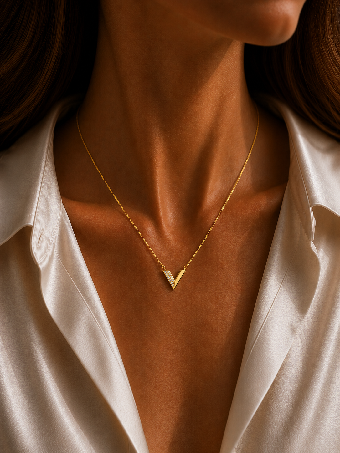 Colier din Argint Gold V-Shaped Sparkle