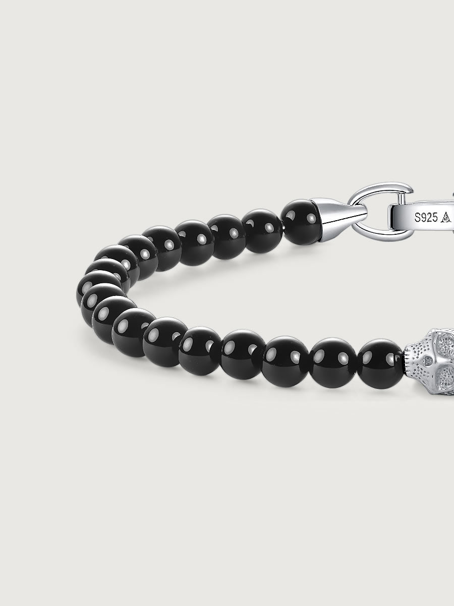 Bratara din Argint Men Black Onyx Skull Axis