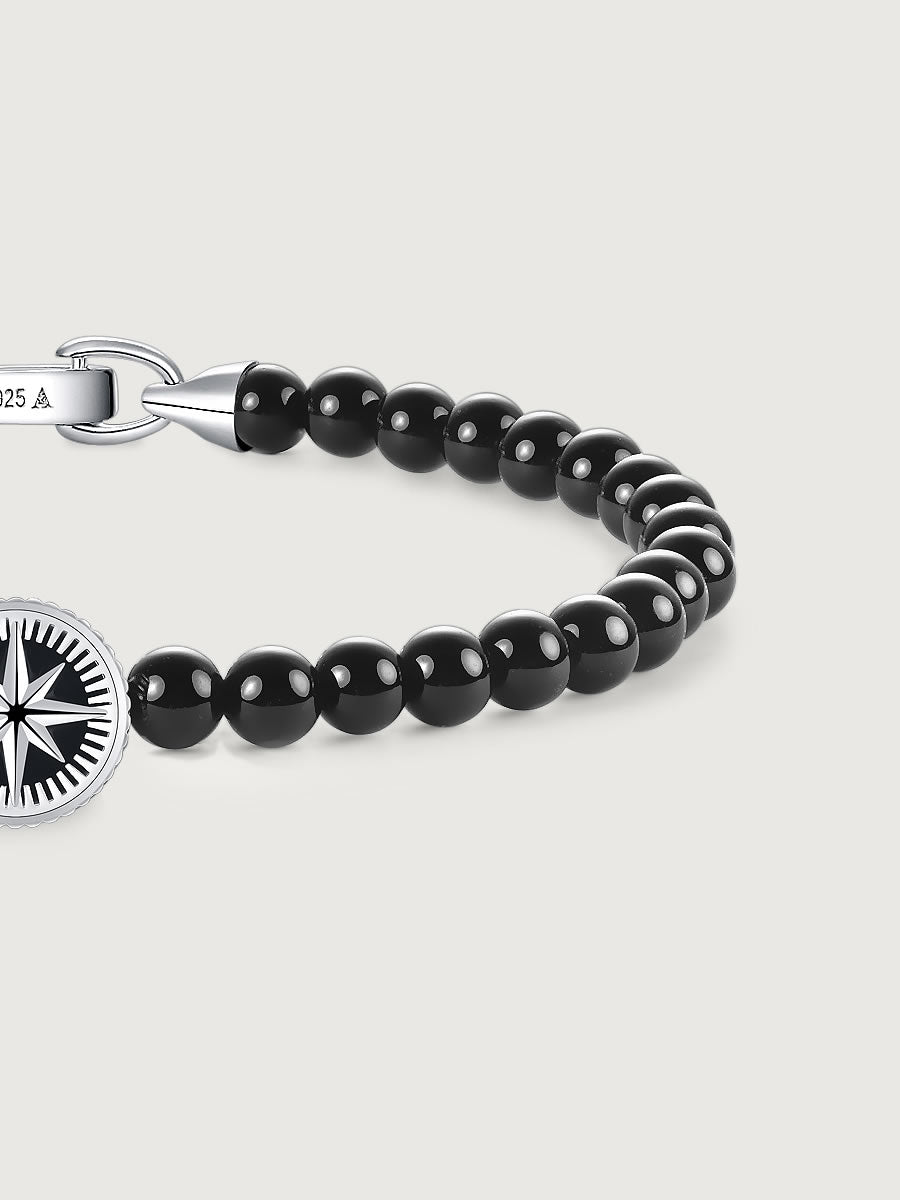 Bratara din Argint Men Black Onyx Compass Axis
