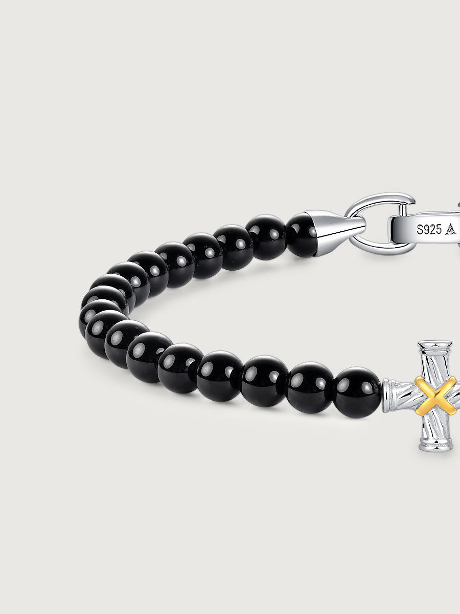 Bratara din Argint Men Black Onyx Cross Axis