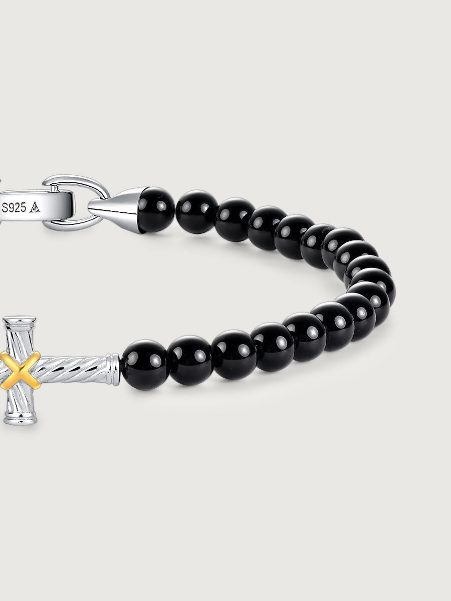 Bratara din Argint Men Black Onyx Cross Axis