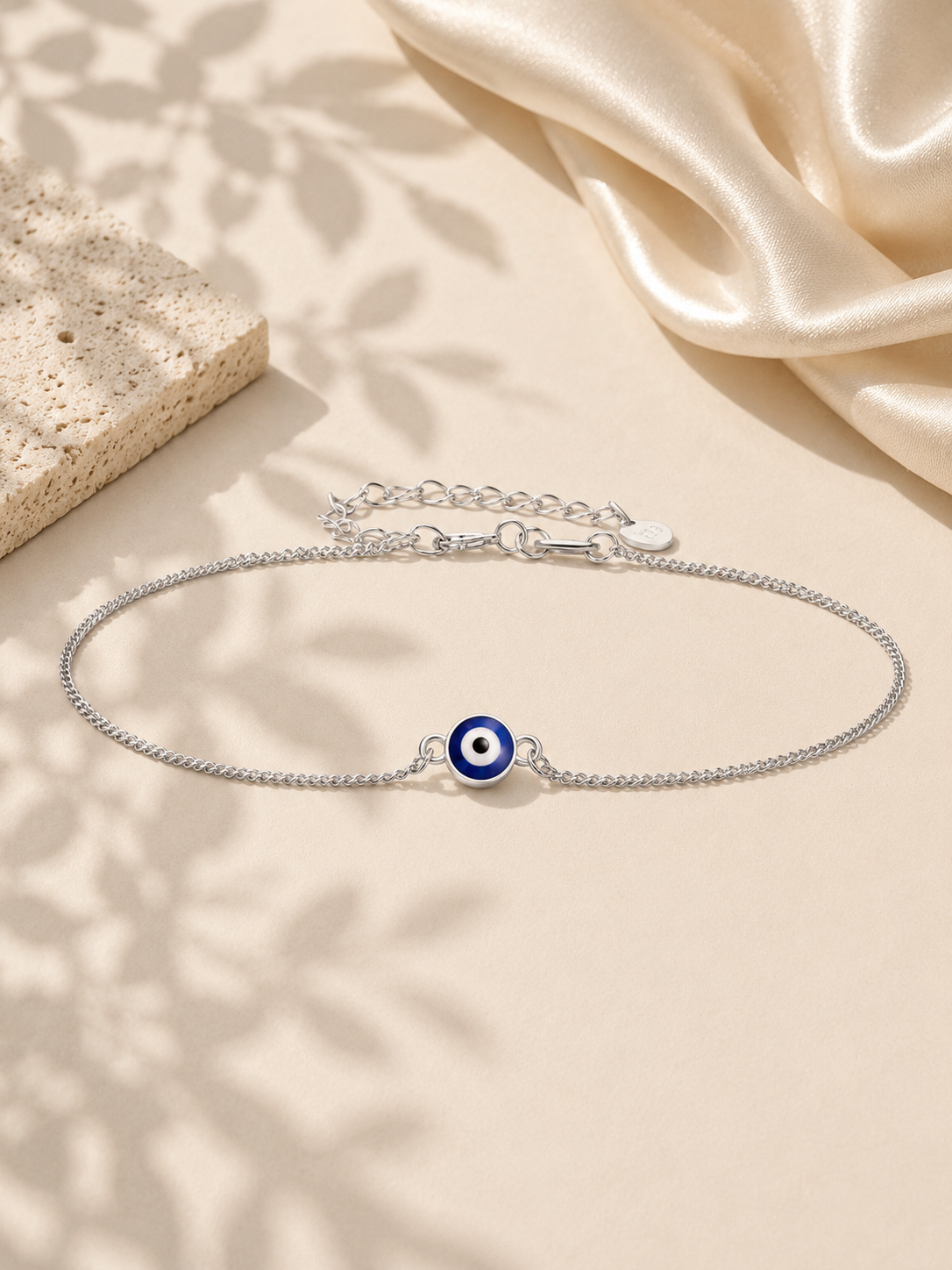 Brățară de gleznă argintie cu simbol evil eye