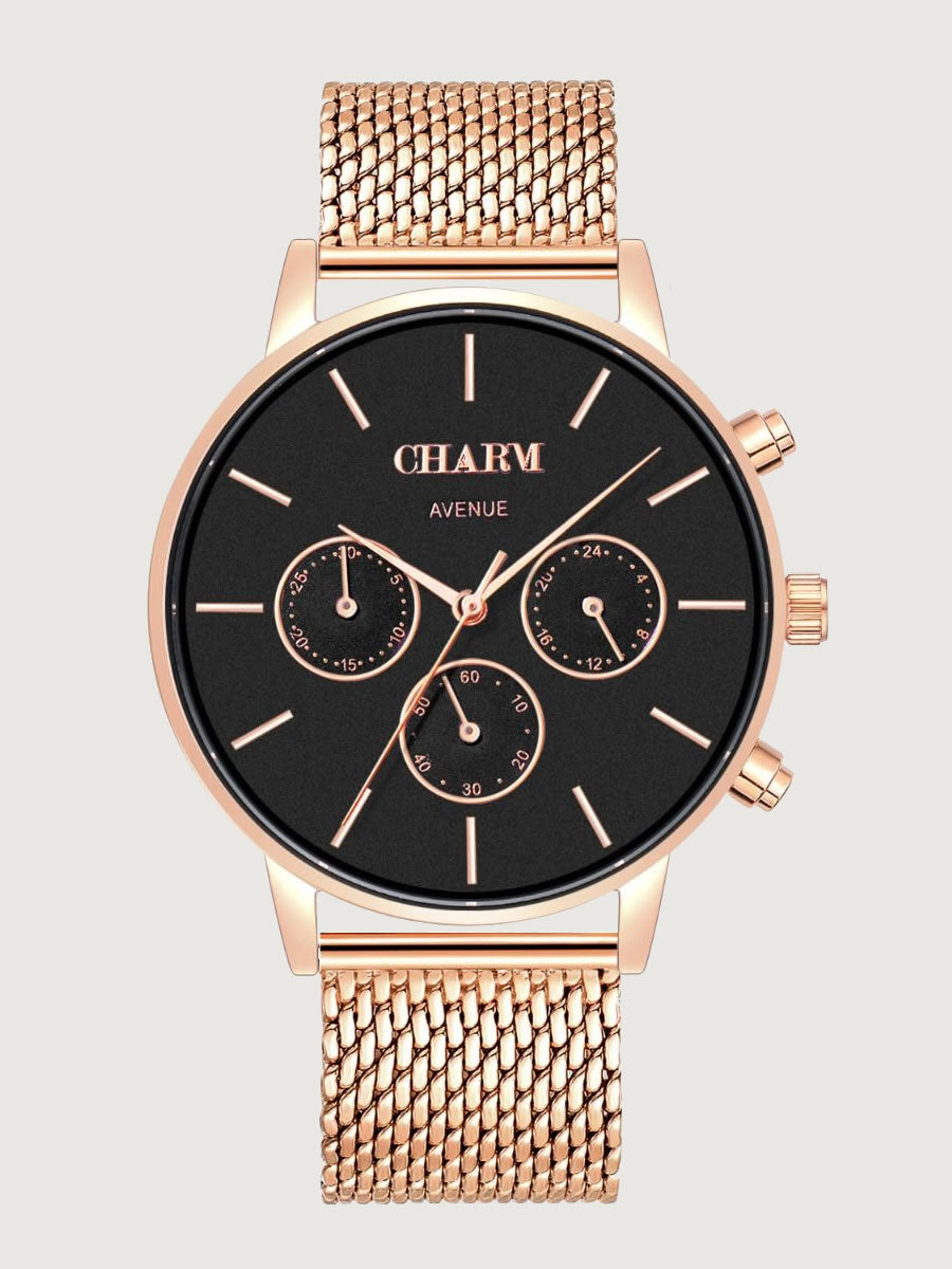 Set Cadou: Ceas Avenue Dorobanti Rose Gold + Curea de piele Neagra