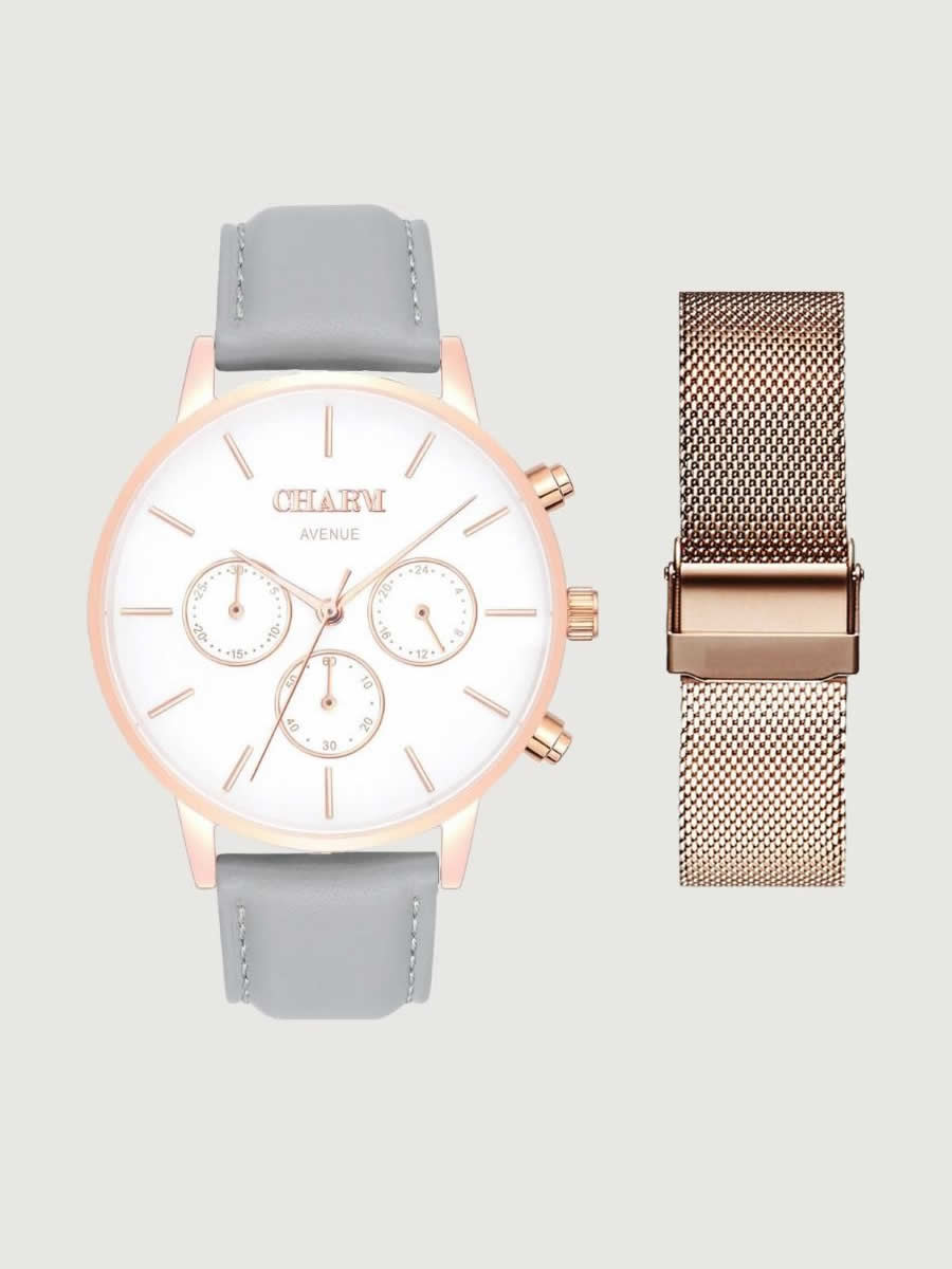 Set Cadou : Ceas Avenue Victoriei Grey + Curea de metal