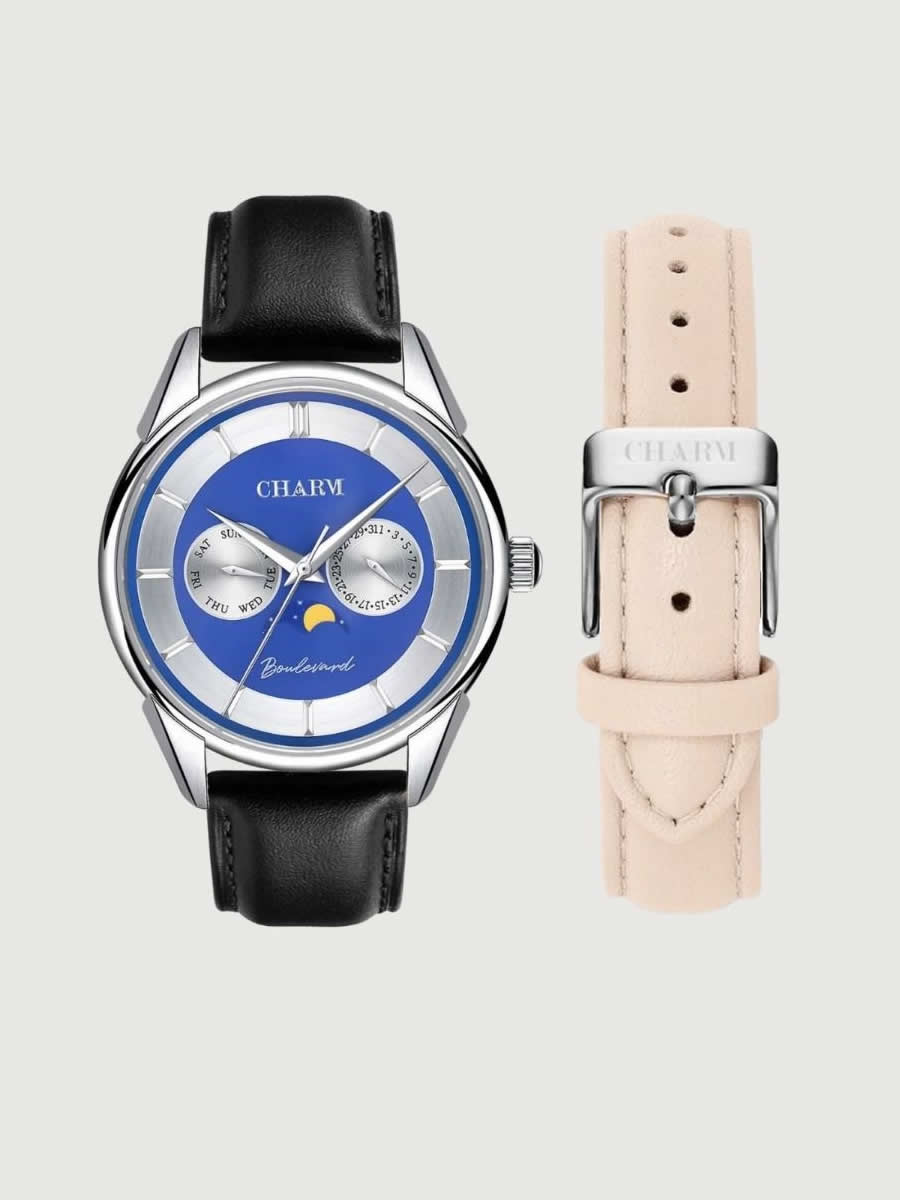 Set Unisex: Ceas Boulevard Aviatorilor Black + Curea de piele Nuderose