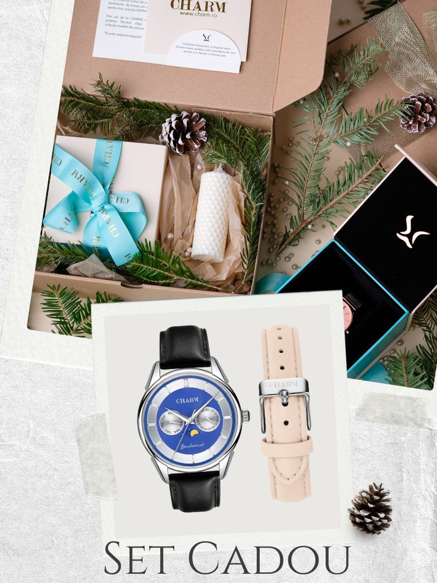 Set Unisex: Ceas Boulevard Aviatorilor Black + Curea de piele Nuderose