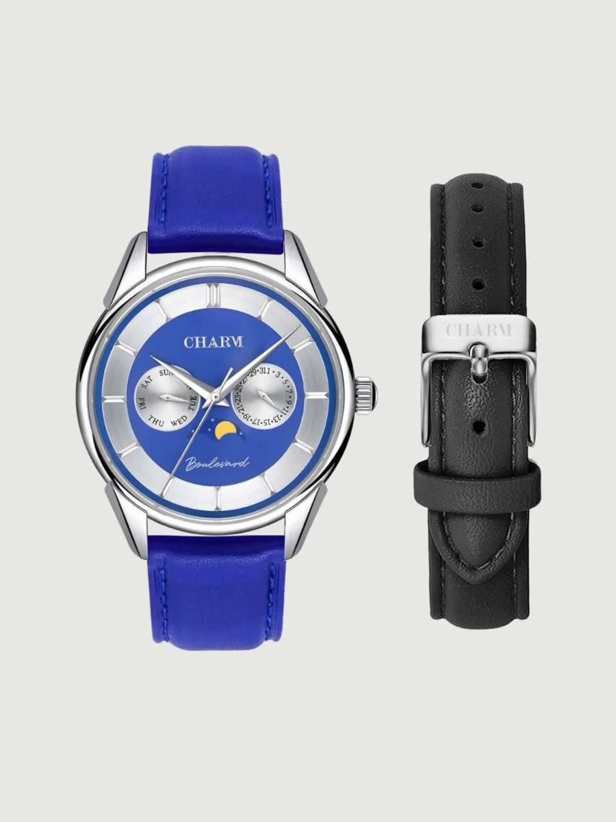 Set Unisex: Ceas Boulevard Aviatorilor Blue + Curea de piele Neagra