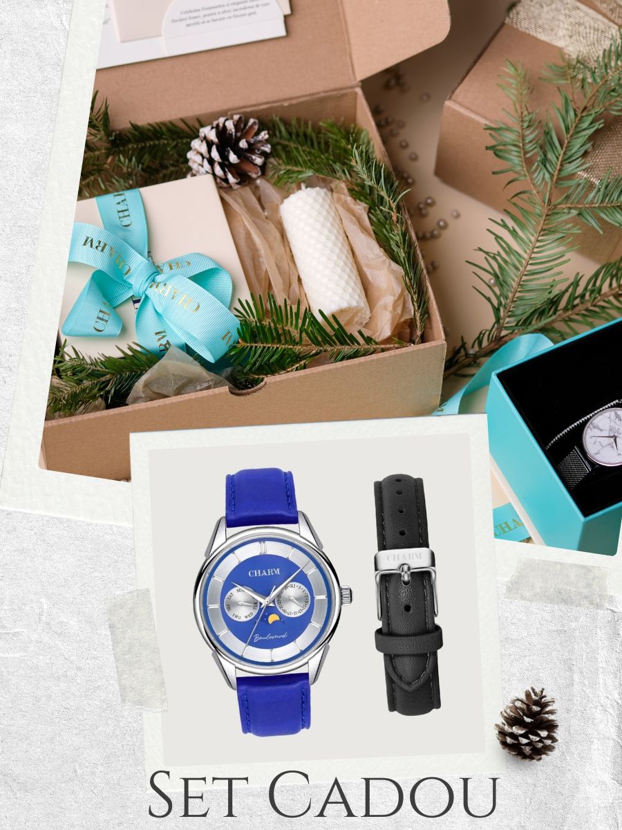 Set Unisex: Ceas Boulevard Aviatorilor Blue + Curea de piele Neagra