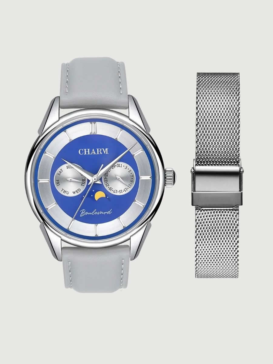 Set Unisex: Ceas Boulevard Aviatorilor Grey + Curea din otel inoxidabil Argintie