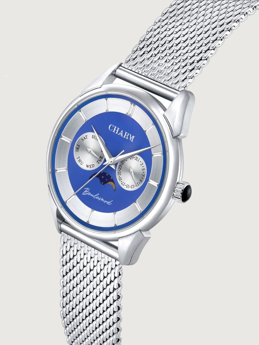 Set Unisex: Ceas Boulevard Aviatorilor Silver + Curea de piele Neagra