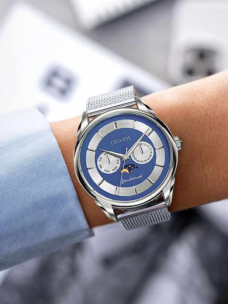 Set Unisex: Ceas Boulevard Aviatorilor Silver + Curea de piele Neagra