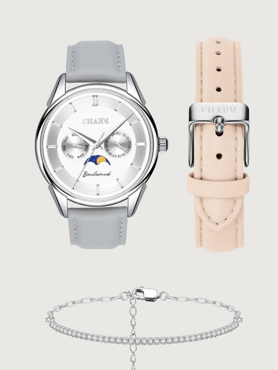 Set Unisex: Ceas Boulevard Kiseleff Grey + Curea de piele Nuderose