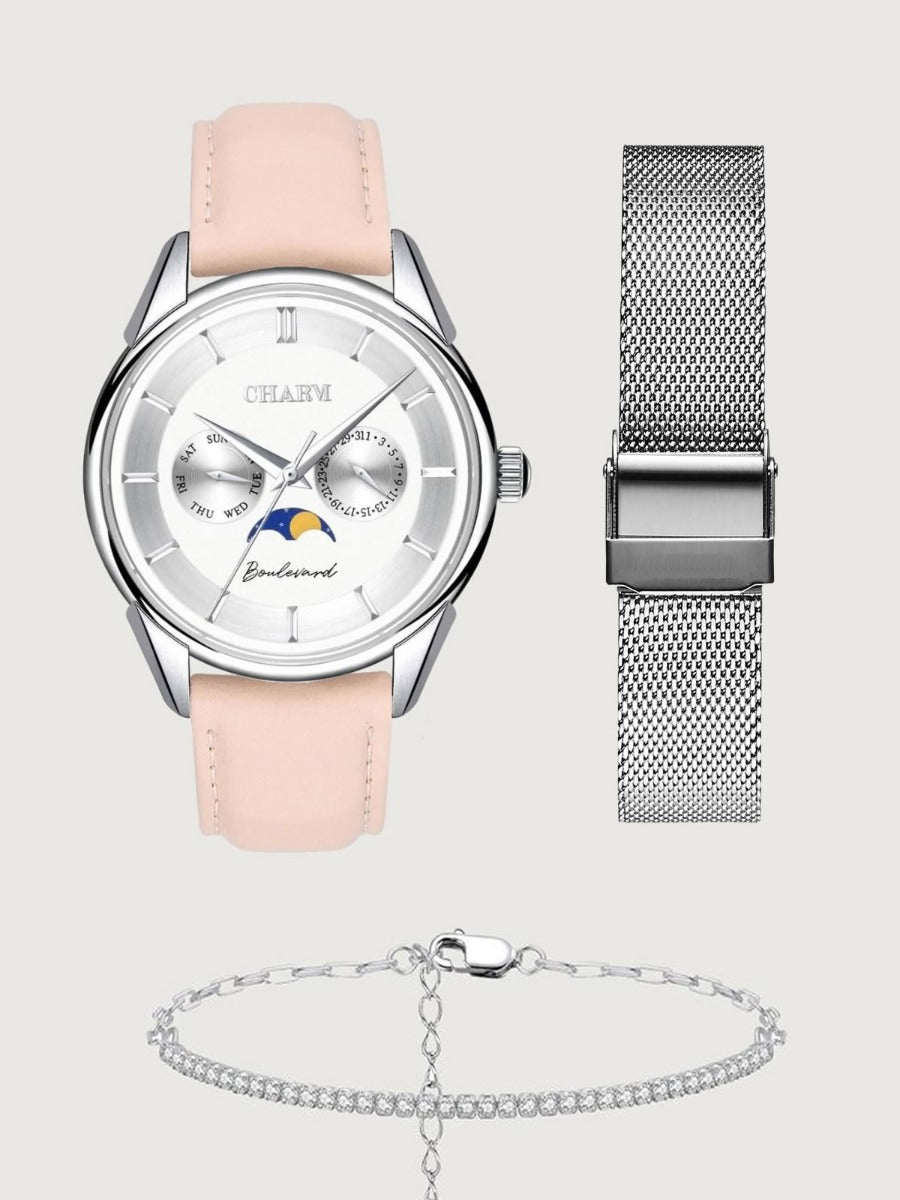 Set Unisex: Ceas Boulevard Kiseleff Nude Rose + Curea din otel inoxidabil Argintie