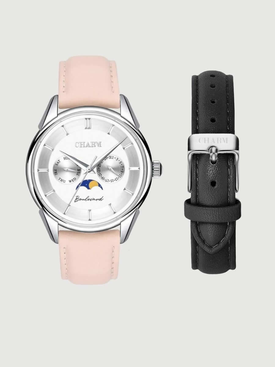 Set Unisex Cadou : Ceas Boulevard Kiseleff Nude Rose + Curea de piele Neagra
