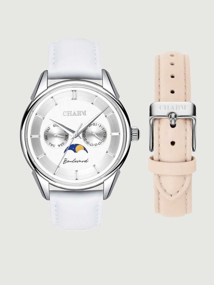 Set Unisex: Ceas Boulevard Kiseleff White + Curea de piele Nuderose