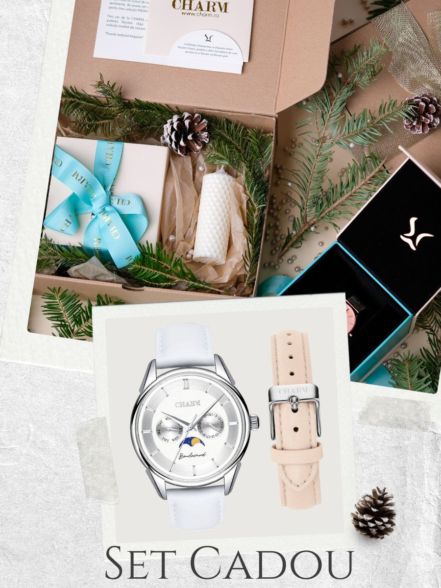 Set Unisex: Ceas Boulevard Kiseleff White + Curea de piele Nuderose