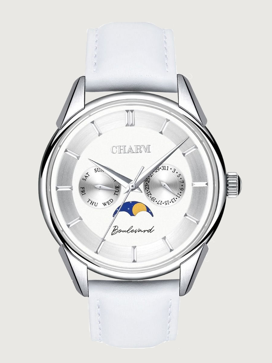 Set Unisex: Ceas Boulevard Kiseleff White + Curea de piele Nuderose