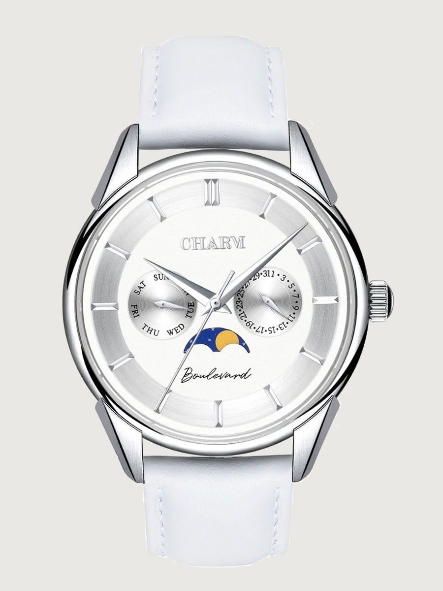 Set Unisex Cadou: Ceas Boulevard Kiseleff Grey + Curea de piele Alba