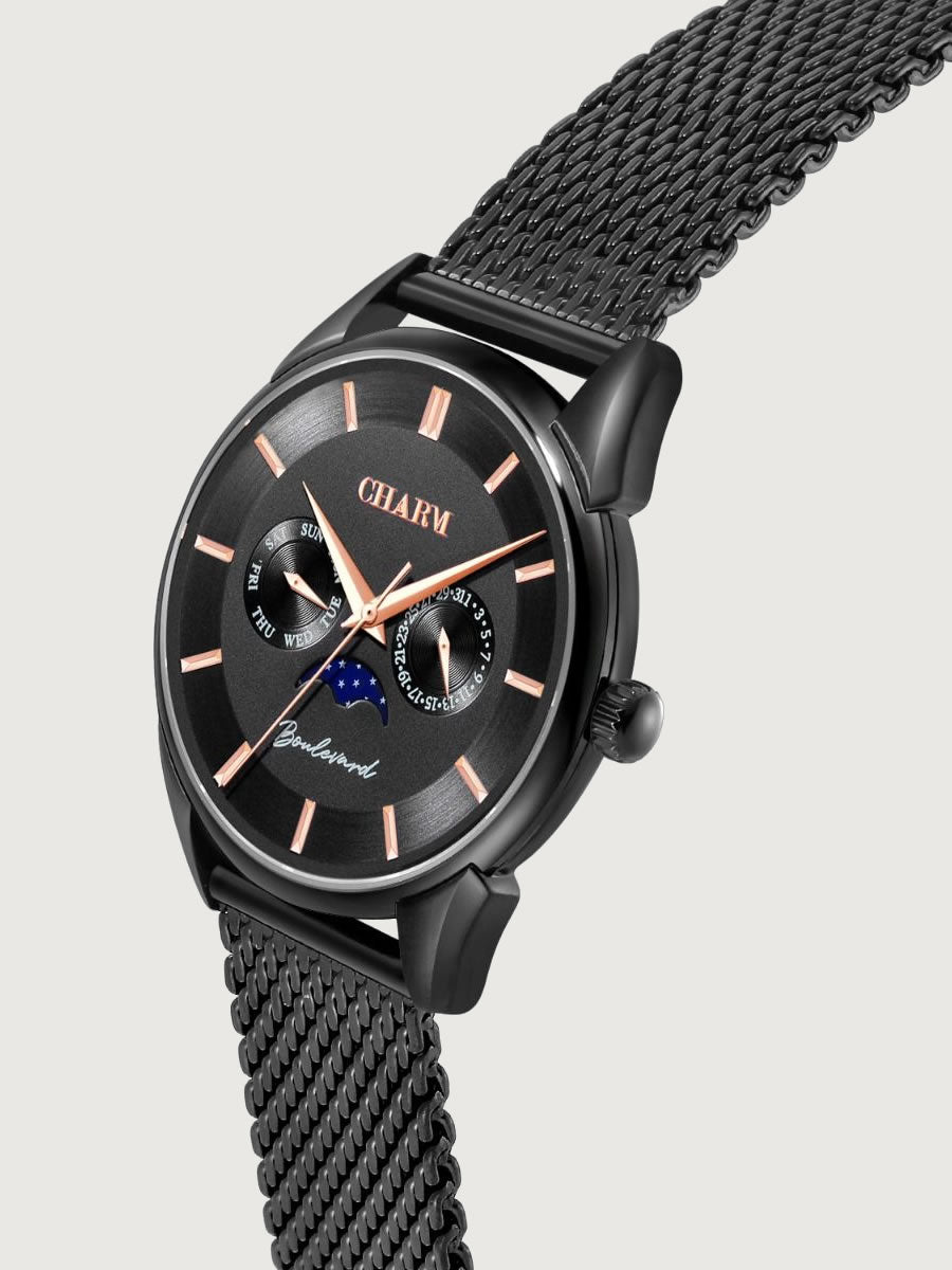 Set Unisex: Ceas Boulevard Decebal Metal Black + Curea de piele Alba