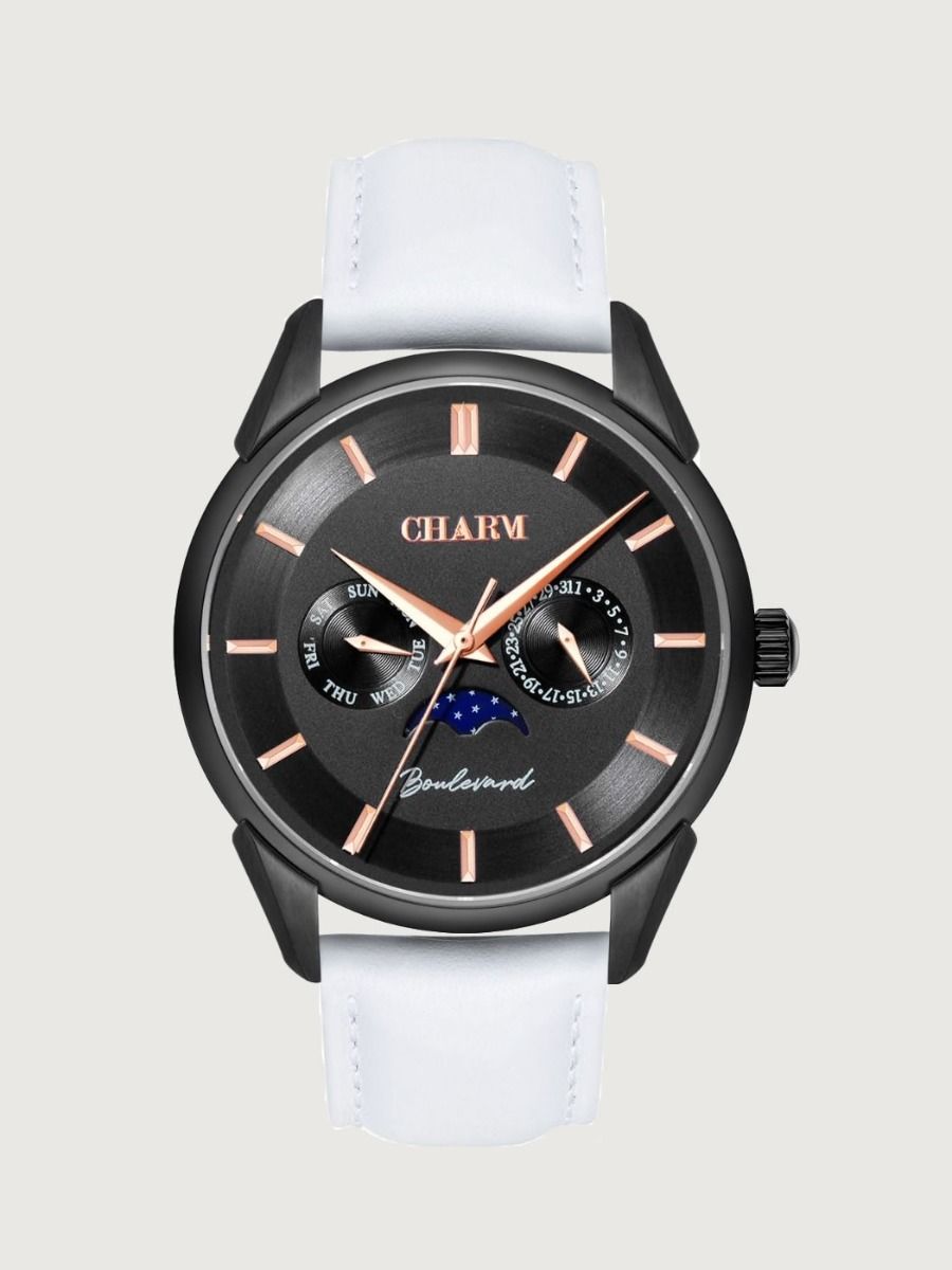 Set Unisex: Ceas Boulevard Decebal Metal Black + Curea de piele Alba