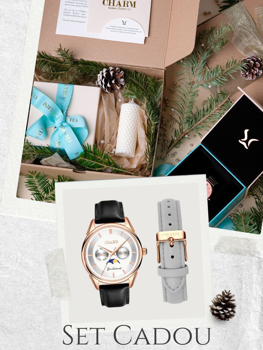 Set Unisex: Ceas Boulevard Unirii Black + Curea de piele Gri