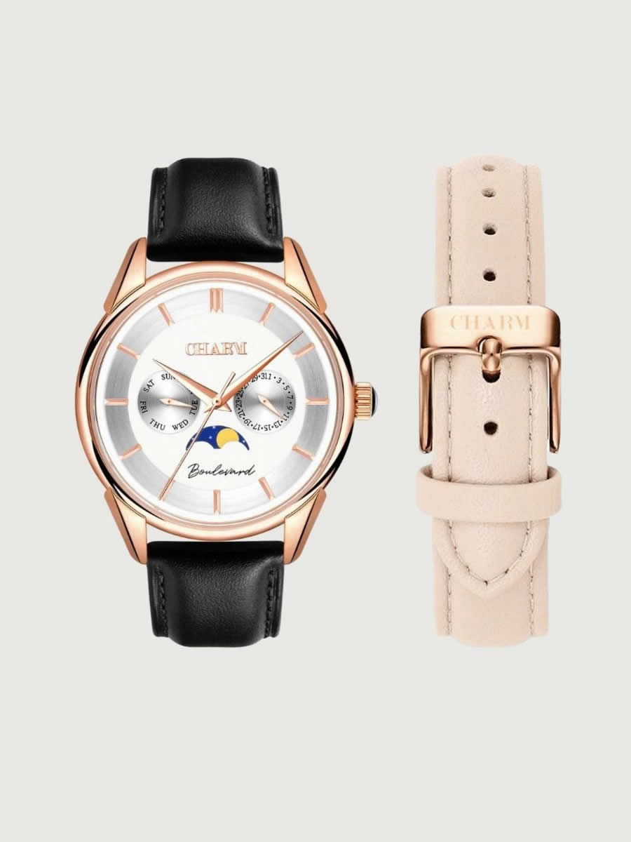 Set Unisex: Ceas Boulevard Unirii Black + Curea de piele Nuderose