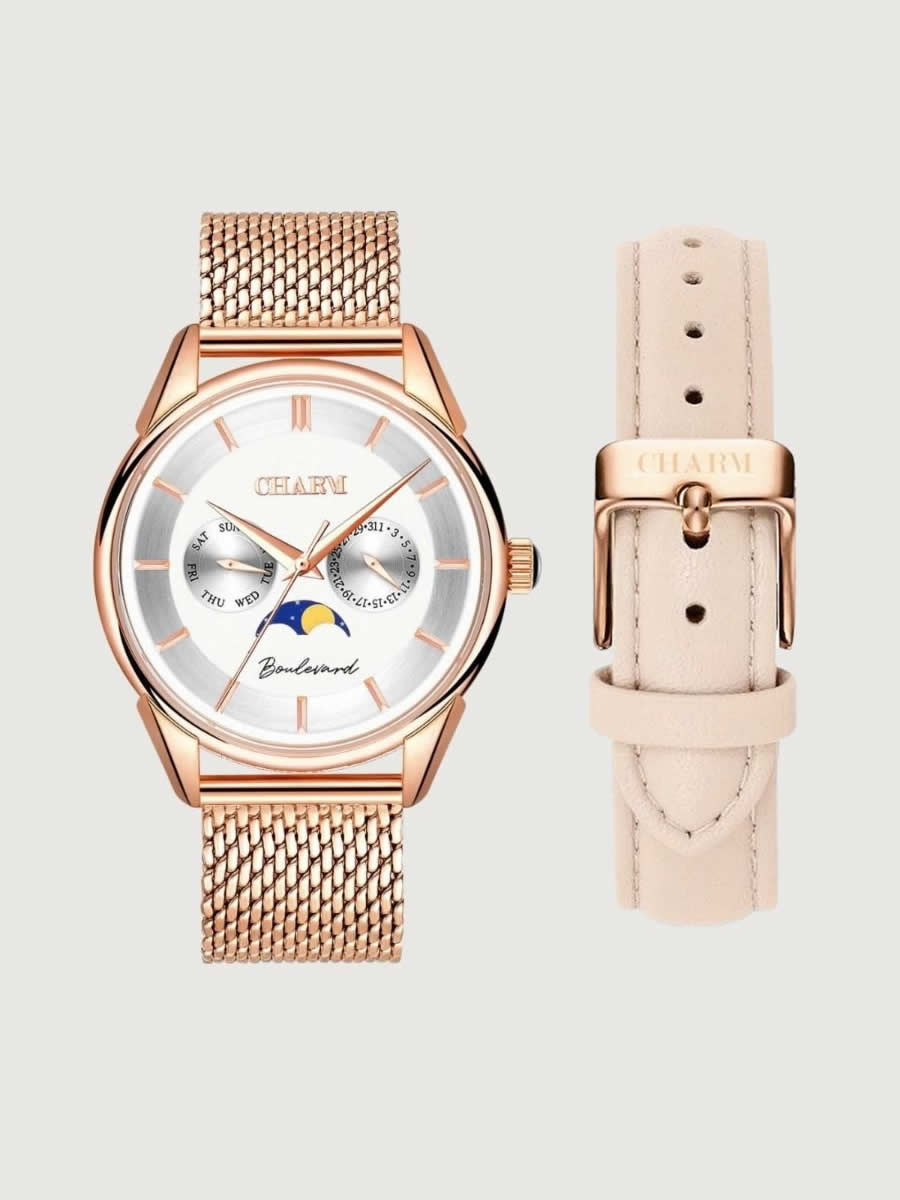 Set Unisex: Ceas Boulevard Unirii Rose Gold + Curea de piele Nuderose