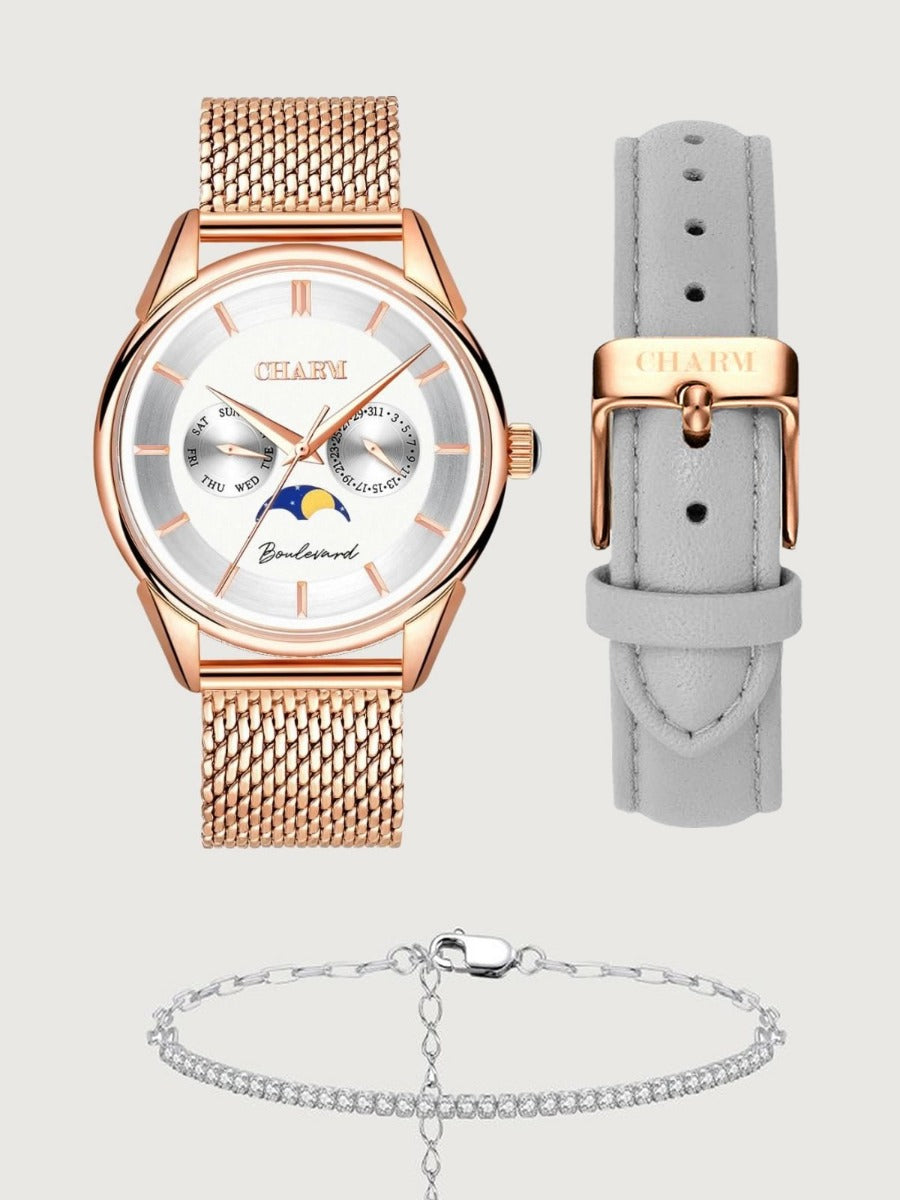 Set Unisex: Ceas Boulevard Unirii Rose Gold + Curea de piele Gri
