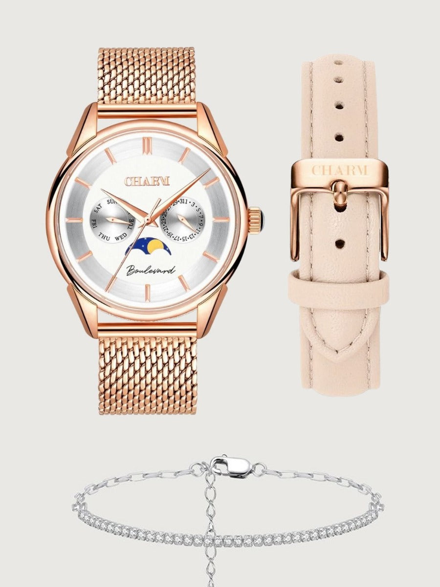 Set Unisex: Ceas Boulevard Unirii Rose Gold + Curea de piele Nuderose