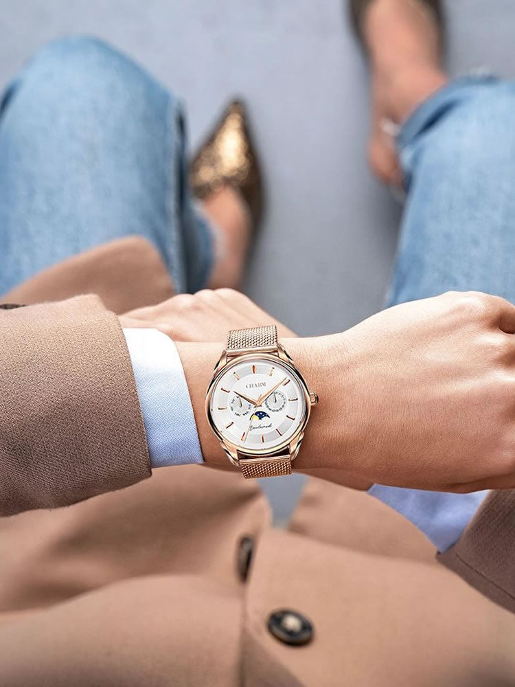 Set Unisex: Ceas Boulevard Unirii Rose Gold + Curea de piele Alba