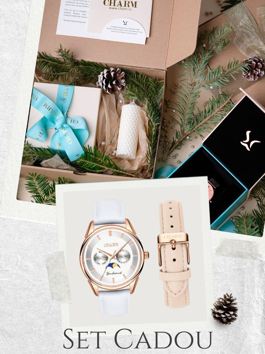 Set Unisex: Ceas Boulevard Unirii White + Curea de piele Nuderose