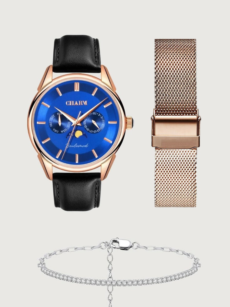 Set Unisex: Ceas Boulevard Primaverii Black + Curea  din otel inoxidabil Rose Gold