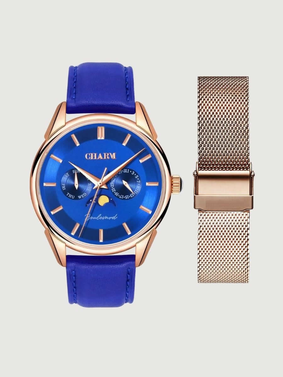 Set Unisex: Ceas Boulevard Primaverii Blue + Curea  din otel inoxidabil Rose Gold
