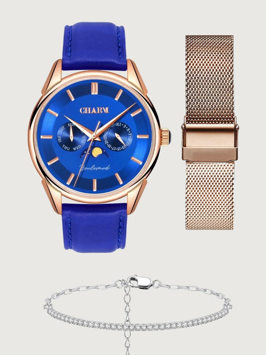 Set Unisex: Ceas Boulevard Primaverii Blue + Curea  din otel inoxidabil Rose Gold