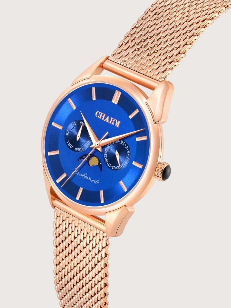 Set Unisex: Ceas Boulevard Primaverii Rose Gold + Curea de piele Alba